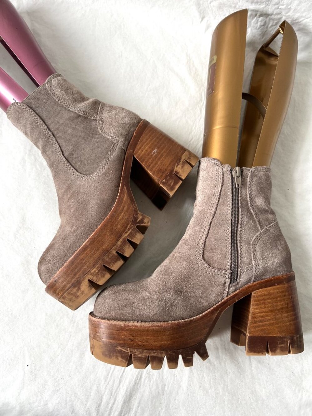 Free People x Jeffrey Campbell boots Preston 7 platform ankle taupe beige suede - Picture 6 of 14